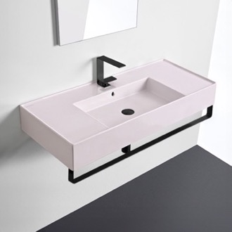 Bathroom Sink Pink Console Sink With Black Towel Bar, Modern Scarabeo 5124-54-TB-BLK